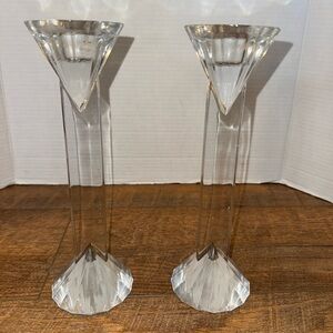 10" Pair Of Ornamental Crystal Candlestick Holders Excellent Condition